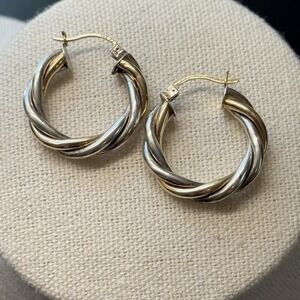14k Yellow Gold And Sterling Silver AAJ Twisted Rope Hoop Earrings 3.8 gr